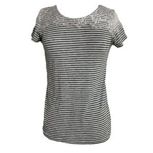 Just One Womens Shirt T Size Large Gray White Stripe Lace